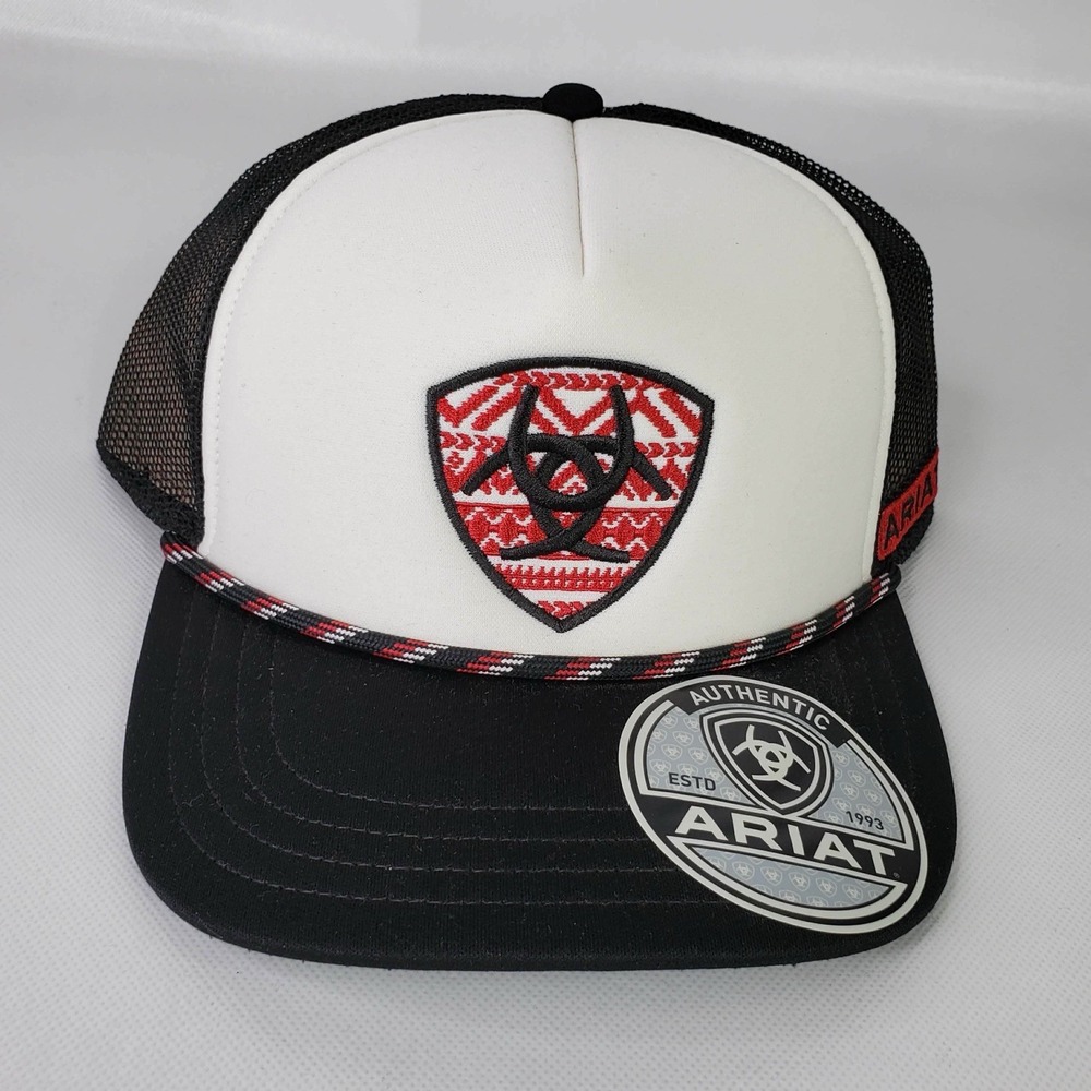 Ariat Cap Hat Shield Logo Mesh Back Ajustable Snapback Logo White